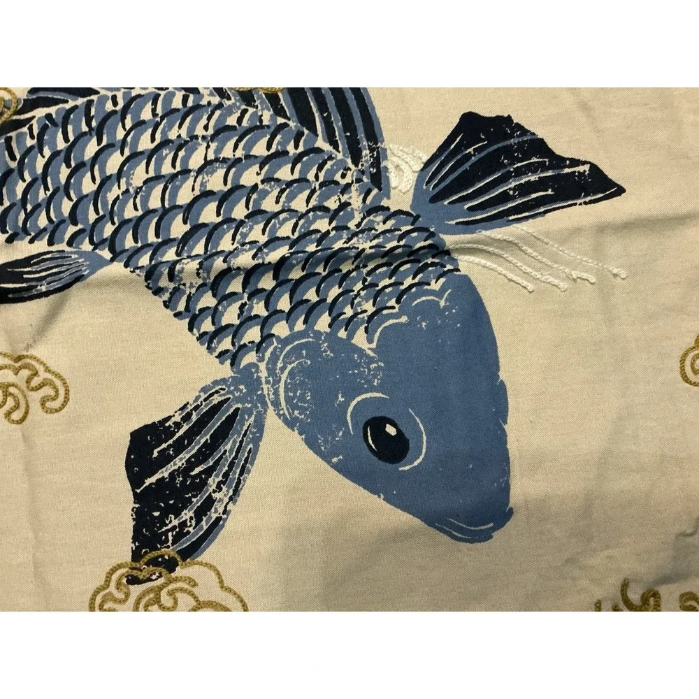 Japanese Style Red & Blue Koi Fish Embroidered Motifs Pillow Cover 26in X 15in